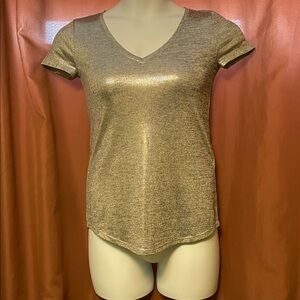 White House Black Market Metallic V-Neck Tee